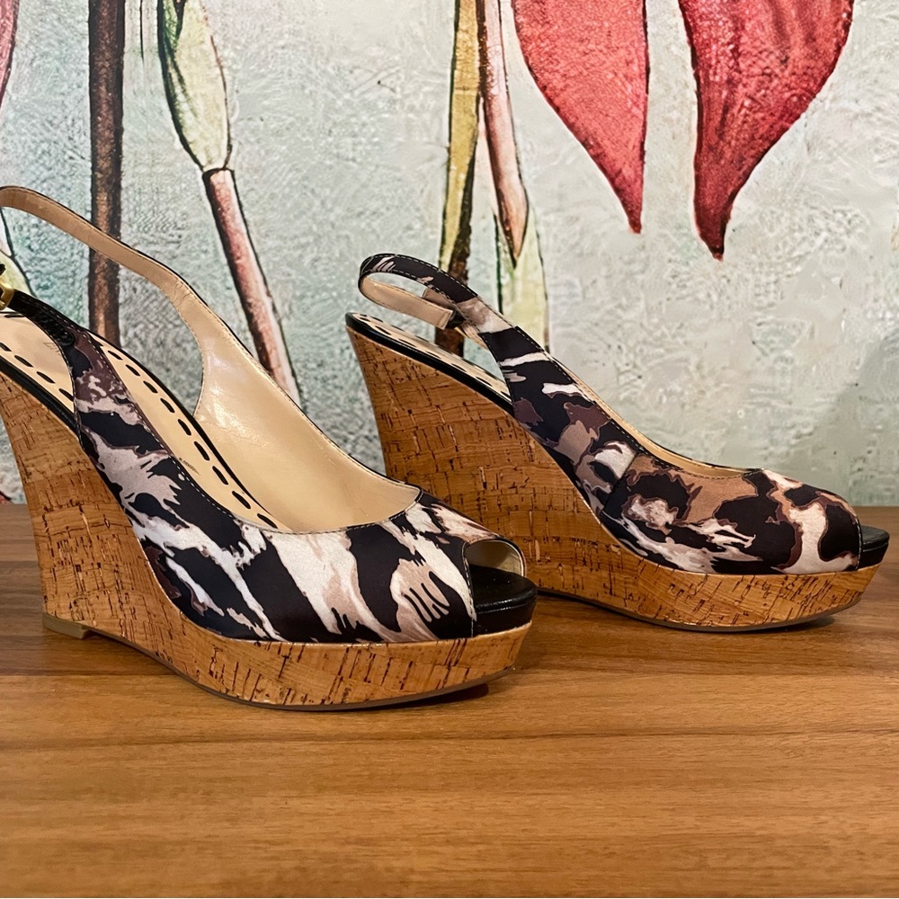 Cork and fabric wedge sling back sandal